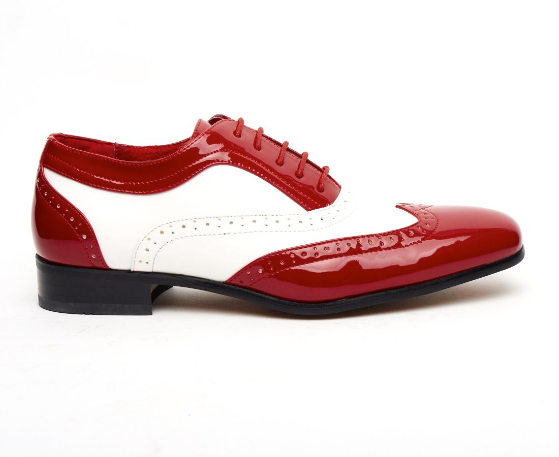 MENS ITALIAN DESIGNER LACE-UP POINTED BROGUES BORSALINO RED AND WHITE