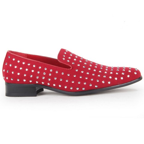MENS STUDDED SUEDE MOCCASIN slip on shoes rossellini baldoria red suede