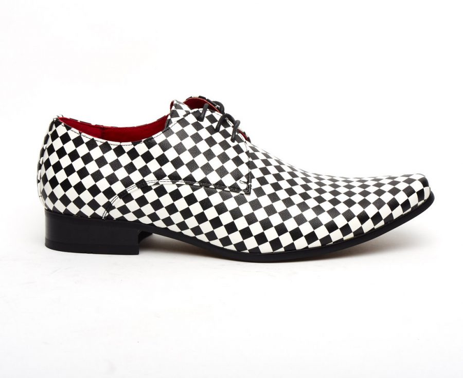 MENS POINTED CHECKED LACE BLACK WHITE