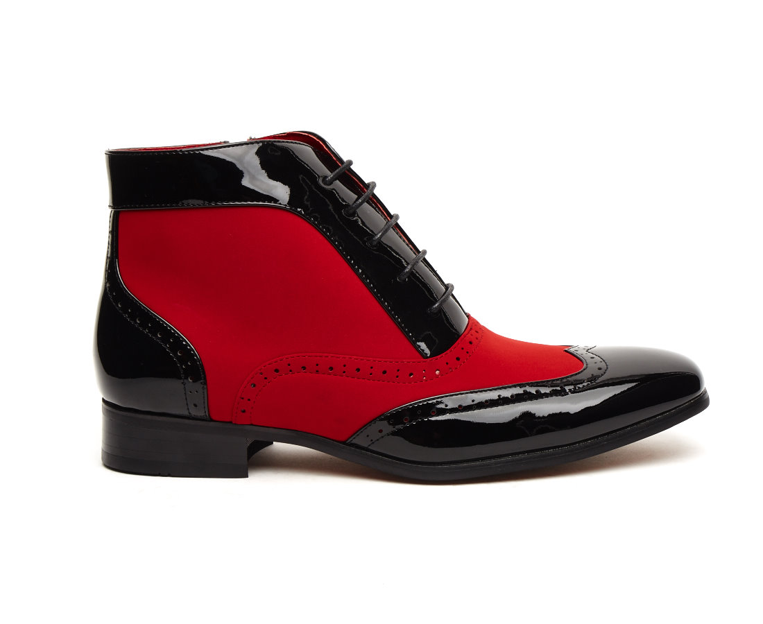 BROGUE ANKLE BOOTS MENS ROSSELLINI MONTEZ BLACK AND RED