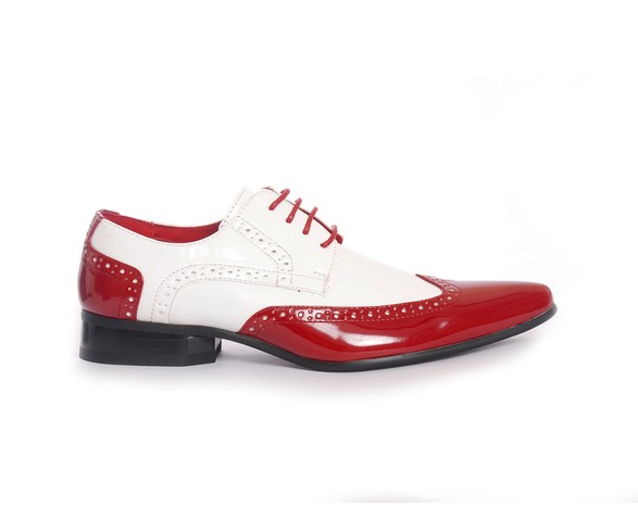 MENS POINTED BROGUES LACE UP CASUAL SHOES PRATO Z2 red white