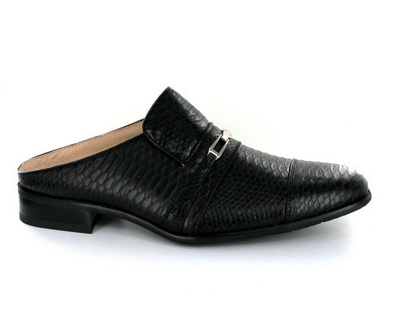 MENS SLIPPERS HALF SHOES BACKLESS FAUX LEATHER | ROSSELLINI ALBERTO BLACK