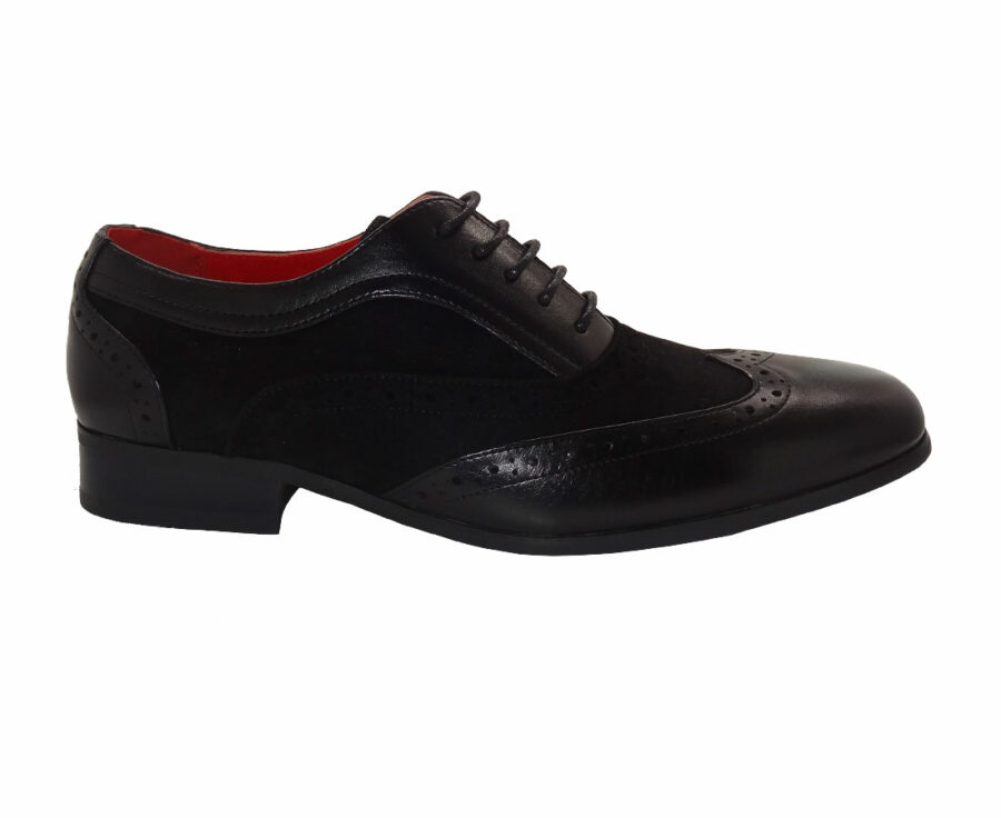 ITALIAN DESIGNER LACE-UP POINTED BLACK SUEDE AND PATENT LEATHER BROGUES ROSSELLINI BORSALINO