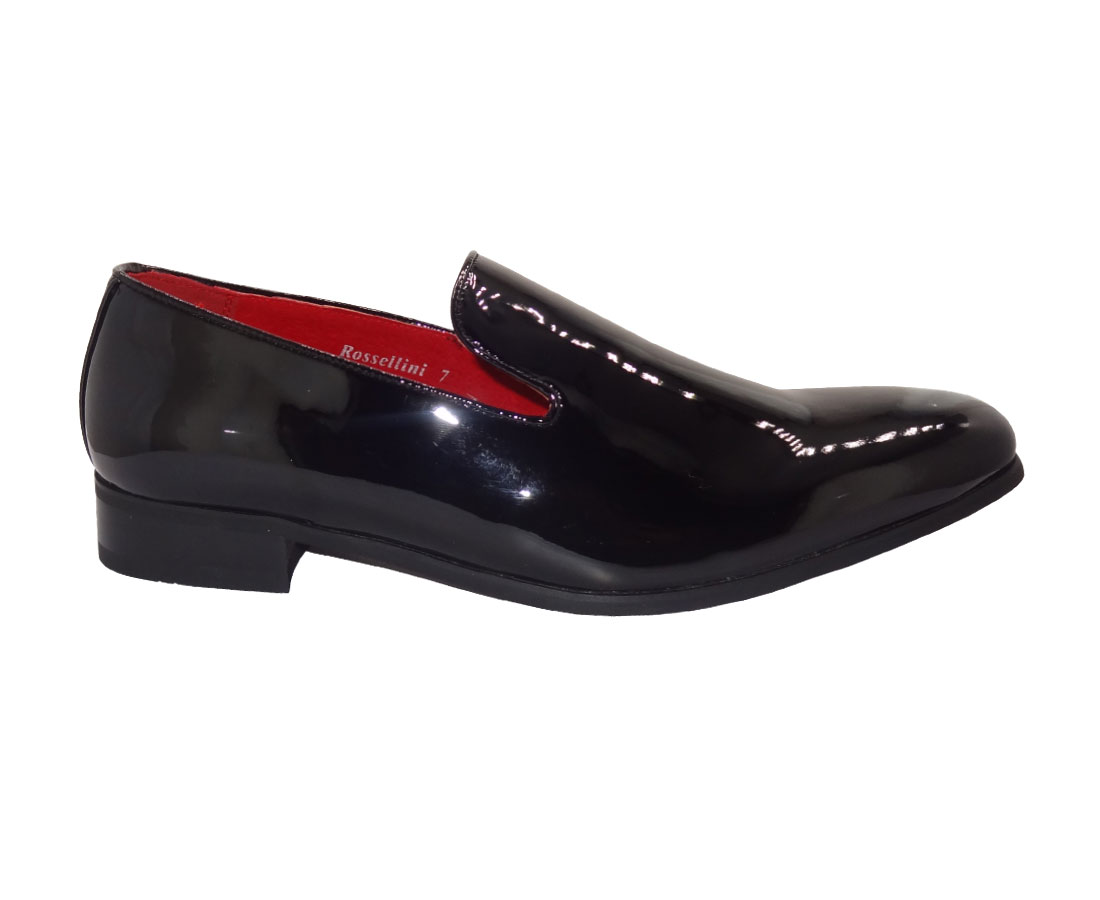 MOCCASIN FAUX SUEDE PATENT leather black shiny slip on